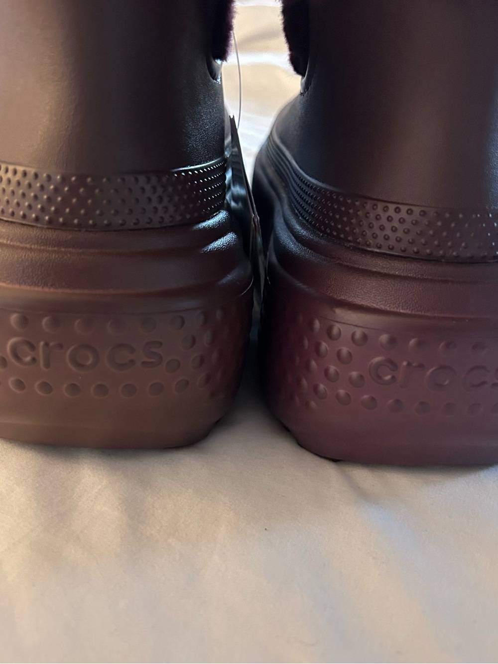 CROCS Women's Faux-Fur Cuffed Booties in Burgundy - Picture 4 of 7